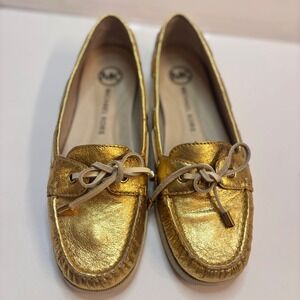 Michael Kors Gold Metallic Leather Boat Shoes Loafers Women's 8 Spring Flat Gold